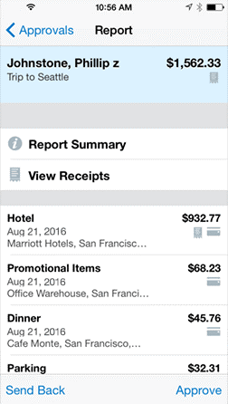 Expense approval screen on mobile