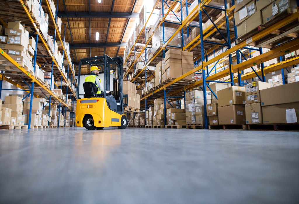 warehouse working in forklift