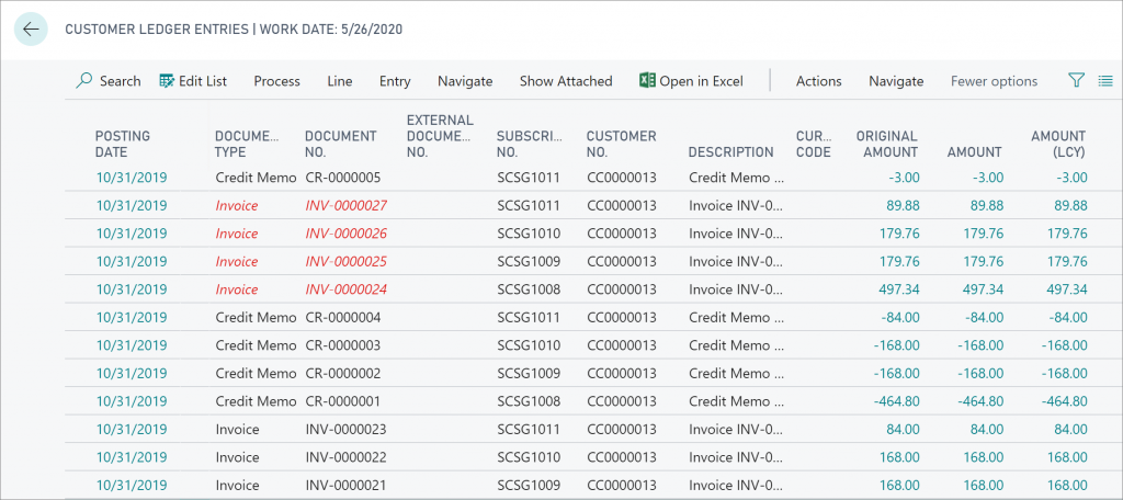 business central customer ledger