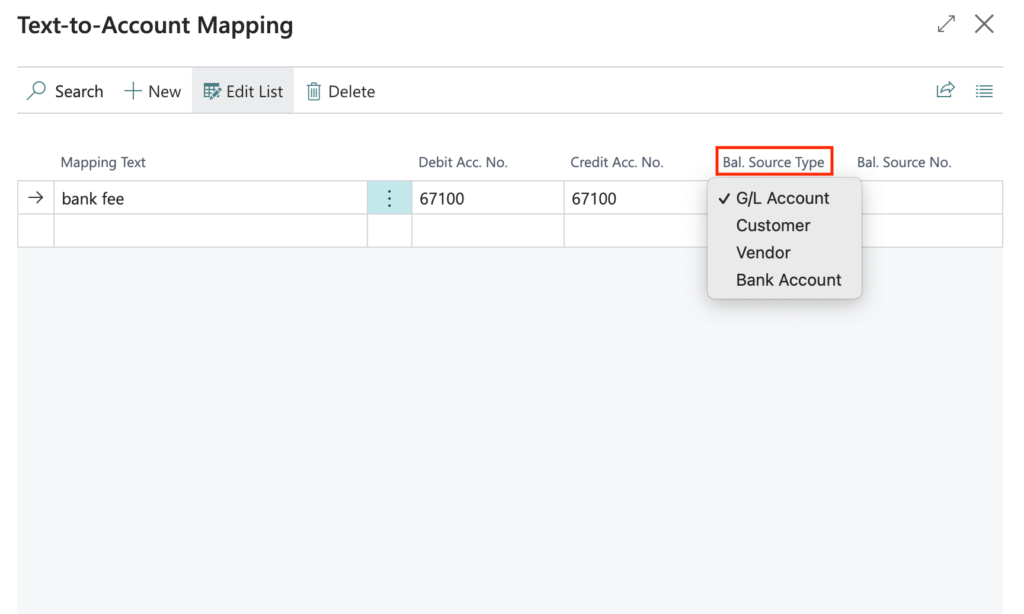 business central balance source type