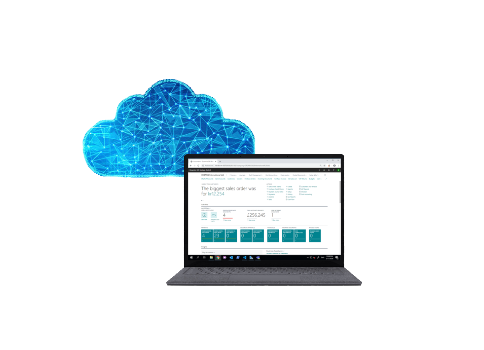 Laptop computer on a white background with a blue cloud