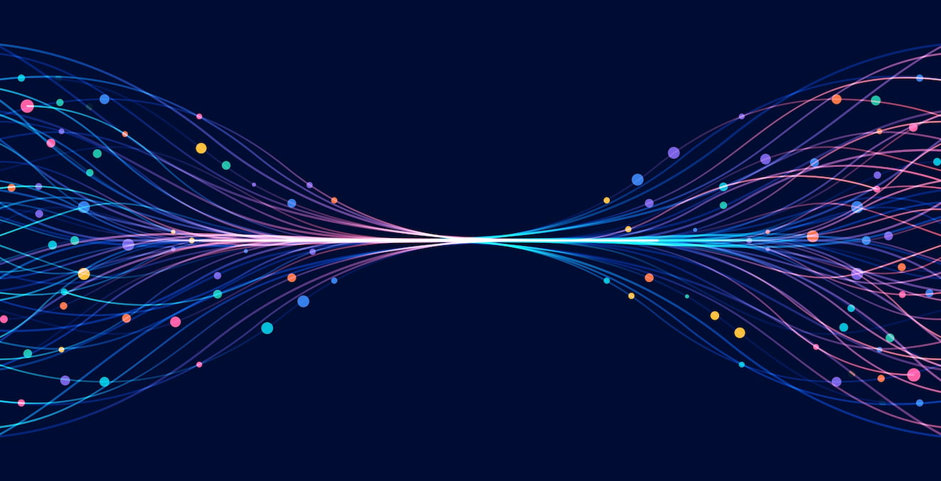 Abstract visualization representing AI-driven automation and data flow across Microsoft Dynamics 365 applications
